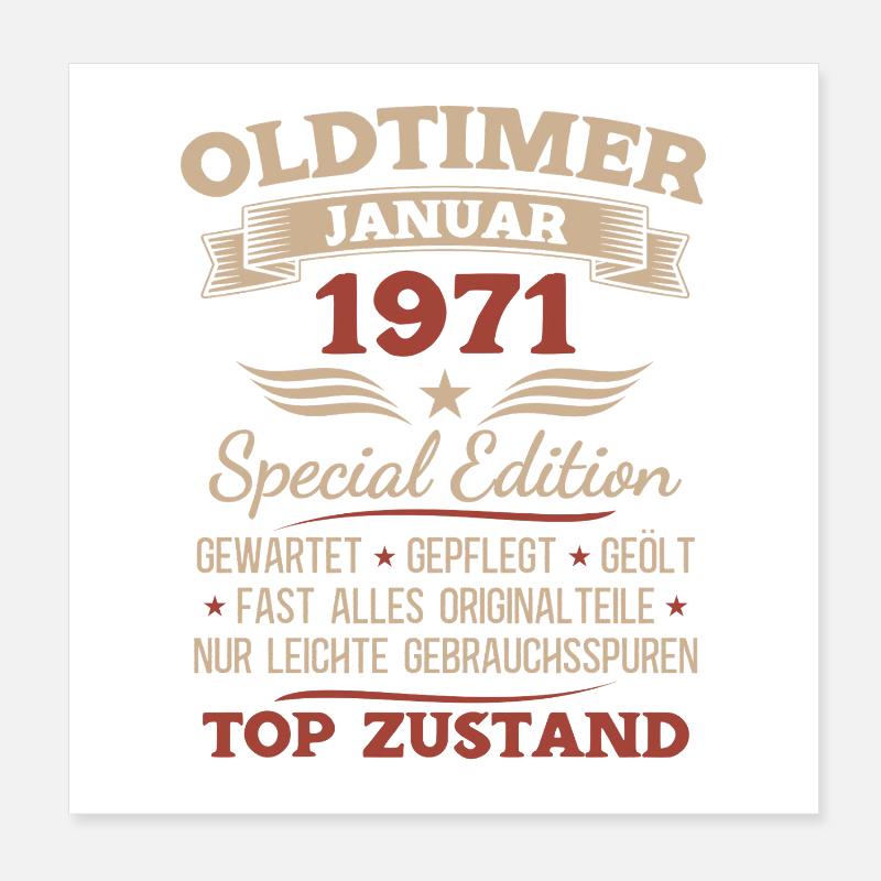 55. Geburtstag Geschenk Oldtimer Januar 1971 Poster 20x20 cm