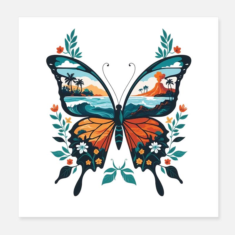 Papillon volcanique tropical Poster 20 x 20 cm