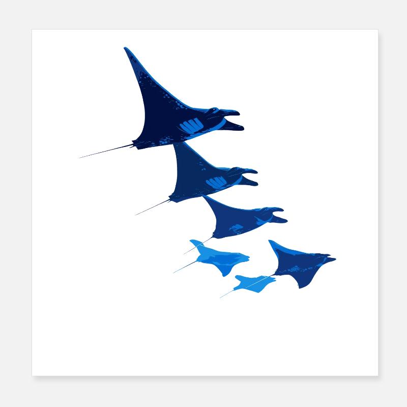 Manta Ray, Devil Ray, Stingray, Diver Poster 8" x 8" (20x20 cm)