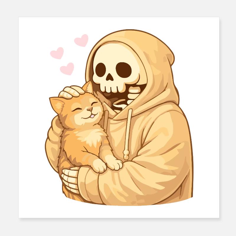 Squelette douillet avec chat – Proximité douce Poster 20 x 20 cm
