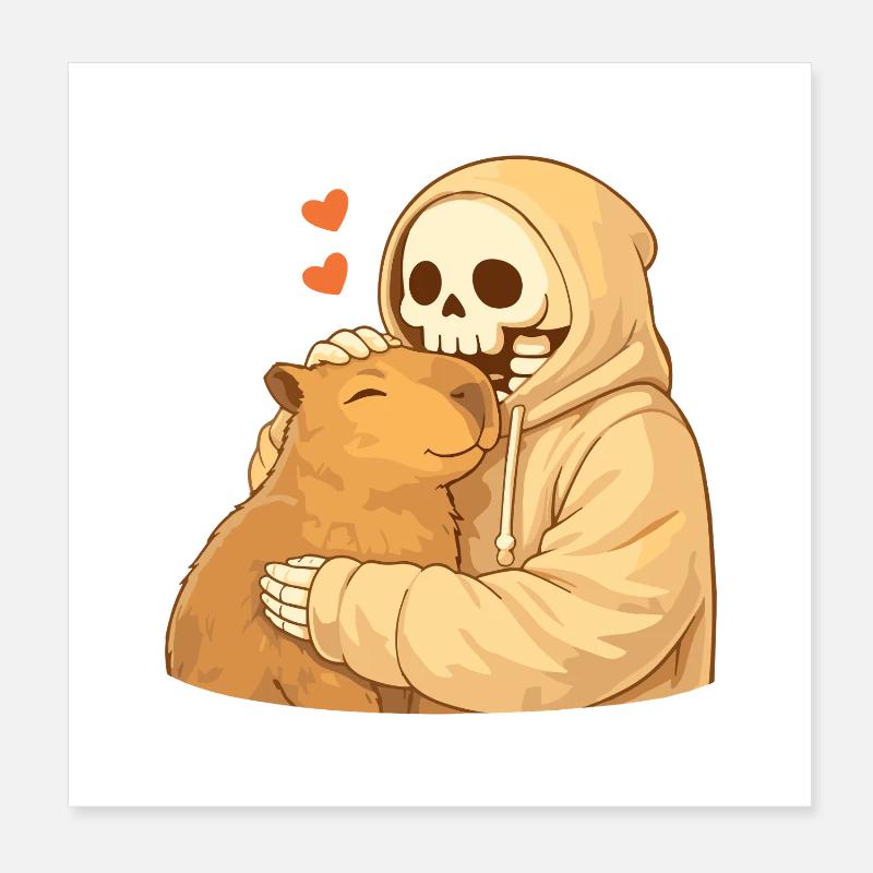 Cozy Skeleton with Capybara – Security Poster 8" x 8" (20x20 cm)