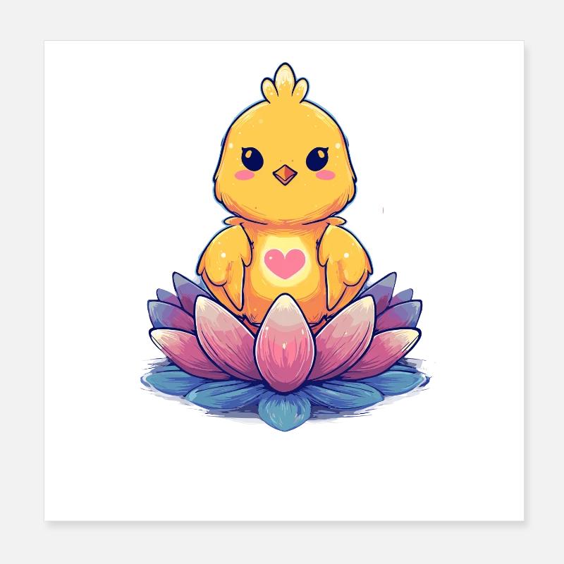 Motif de poussin sur le cœur de fleur de lotus Poster 20 x 20 cm