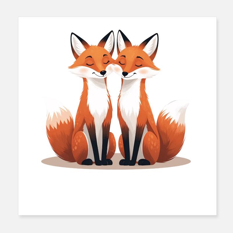 Two cuddling foxes Poster 8" x 8" (20x20 cm)