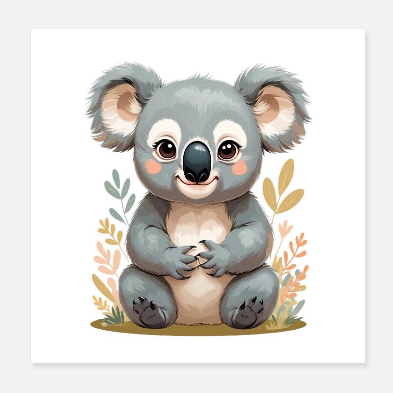 Koala câlin à mâcher dans la mer de feuilles Poster 20 x 20 cm
