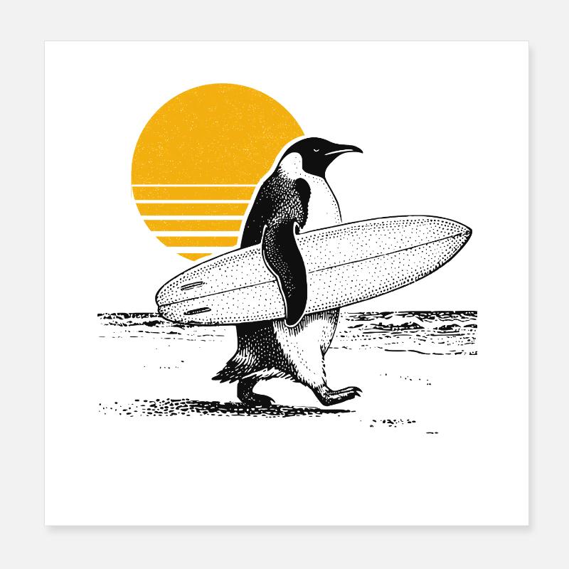 Pinguin Surfer Poster 20x20 cm