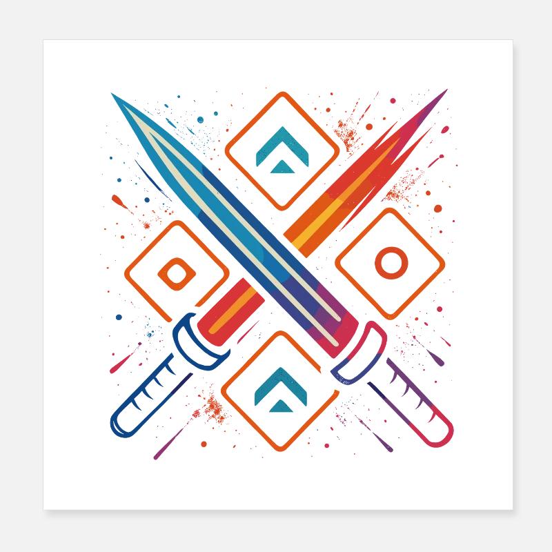 Gaming Swords Neon Poster 20 x 20 cm