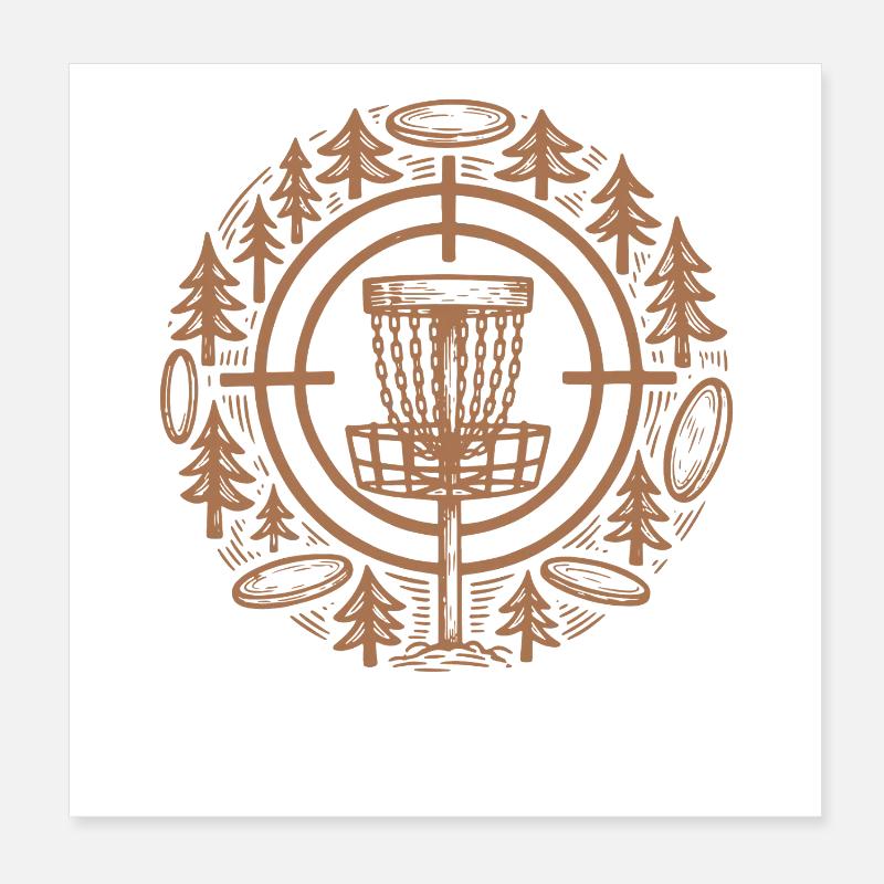 Disc Golf, panier, Disc Golf, Scène forestière Poster 20 x 20 cm