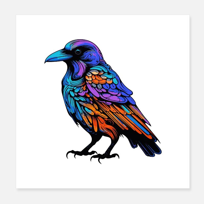 Corbeau Animal Coloré Poster 20 x 20 cm