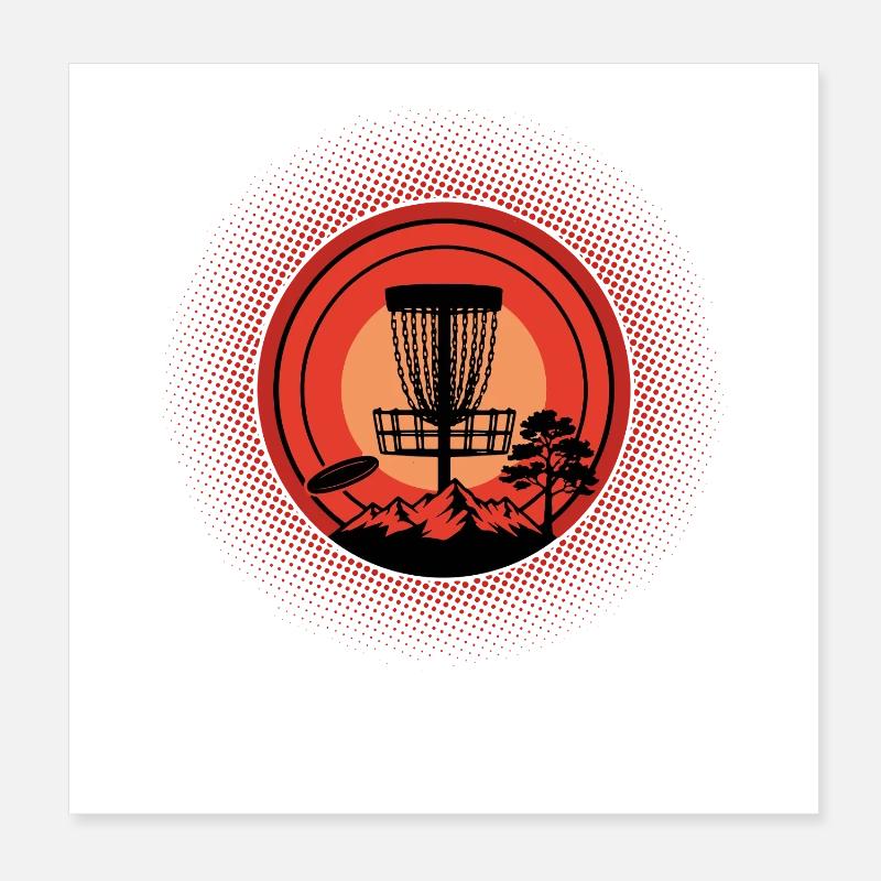 Disc Golf Basket Sunset Flying Disc Scène de la montagne Poster 20 x 20 cm
