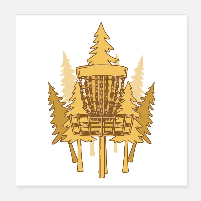Disc Golf Basket Pines Flying Disc Golf Szene Poster 20x20 cm