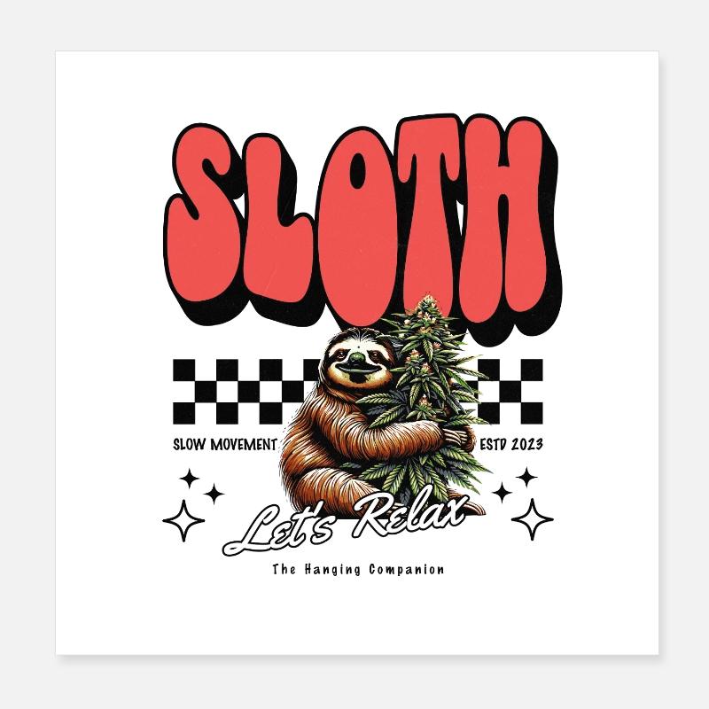 Sloth Relax – Chill Pattern Cannabis défectueux Poster 20 x 20 cm