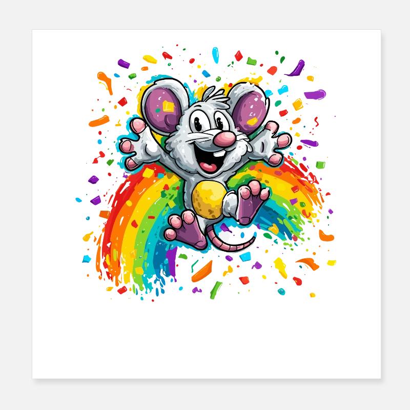 Pluie de couleurs de souris arc-en-ciel Poster 20 x 20 cm