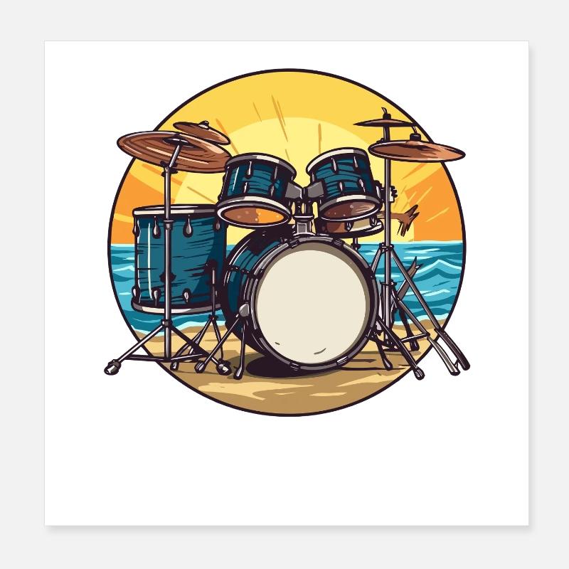 Drumset on the Beach Drum Drummer Poster 8" x 8" (20x20 cm)