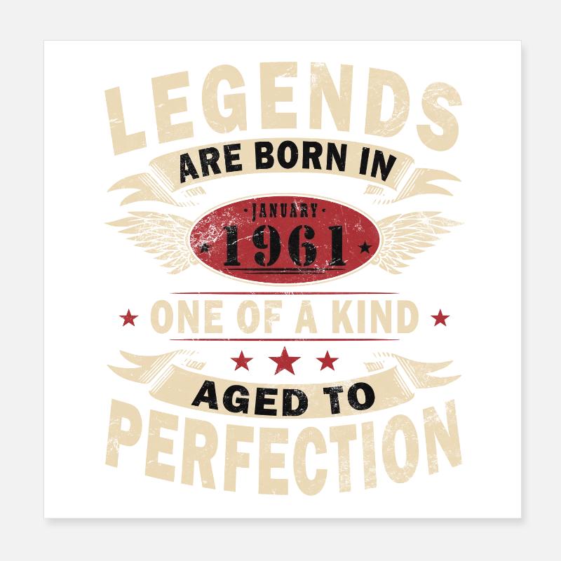 65e anniversaire Millésime janvier 1961 Poster 20 x 20 cm