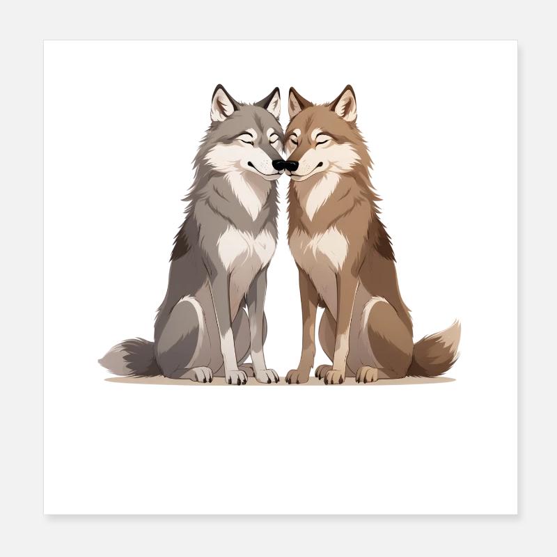 Hugging Wolves Duo Poster 8" x 8" (20x20 cm)