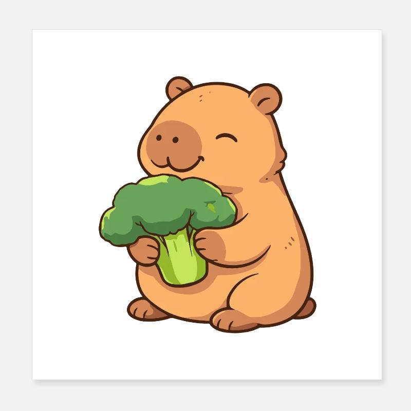 Capybara au brocoli – détendu et mignon Poster 20 x 20 cm