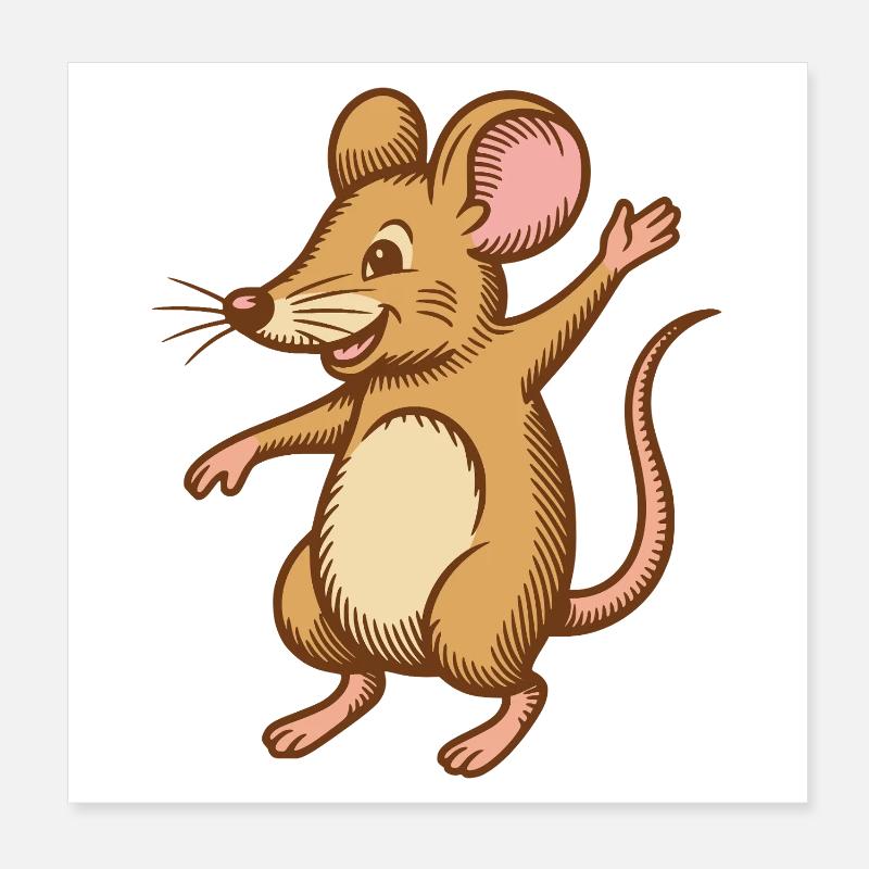 Souris mignonne qui danse saute heureuse drôle heureuse Poster 20 x 20 cm