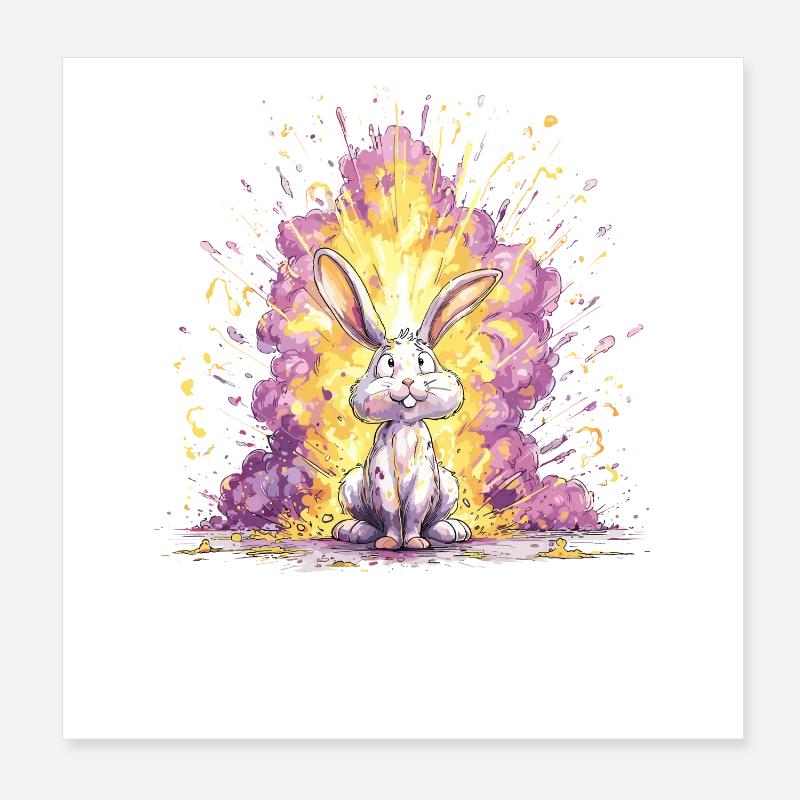 Illustration du lapin explosion en couleur Poster 20 x 20 cm
