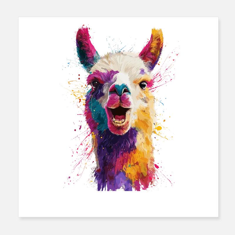 Farbenfrohe Llama Explosion Poster 20x20 cm