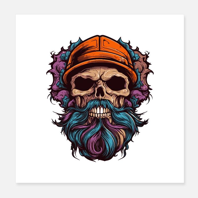 Crâne avec barbe Poster 20 x 20 cm