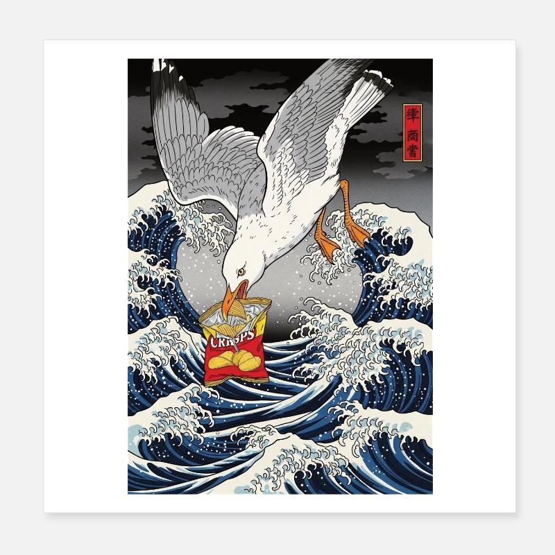 Möwen stiehlt Chips Lustig Poster 20x20 cm