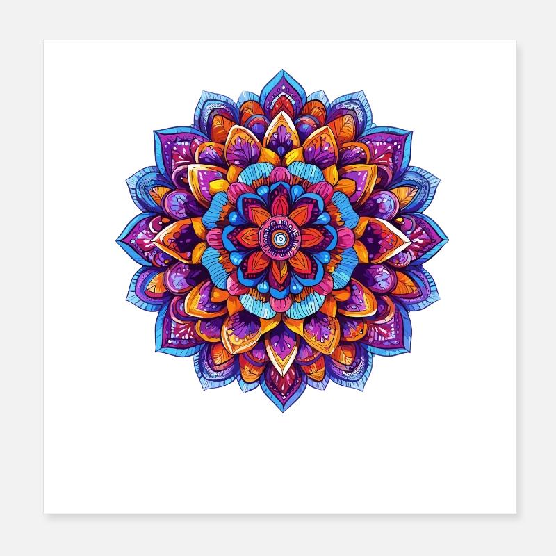 Rainbow Mandala Kaleidoscope Poster 8" x 8" (20x20 cm)