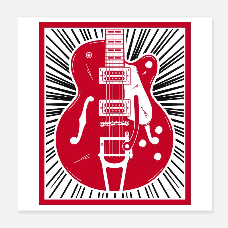 Explosion de silhouette de guitare rétro rouge Poster 20 x 20 cm