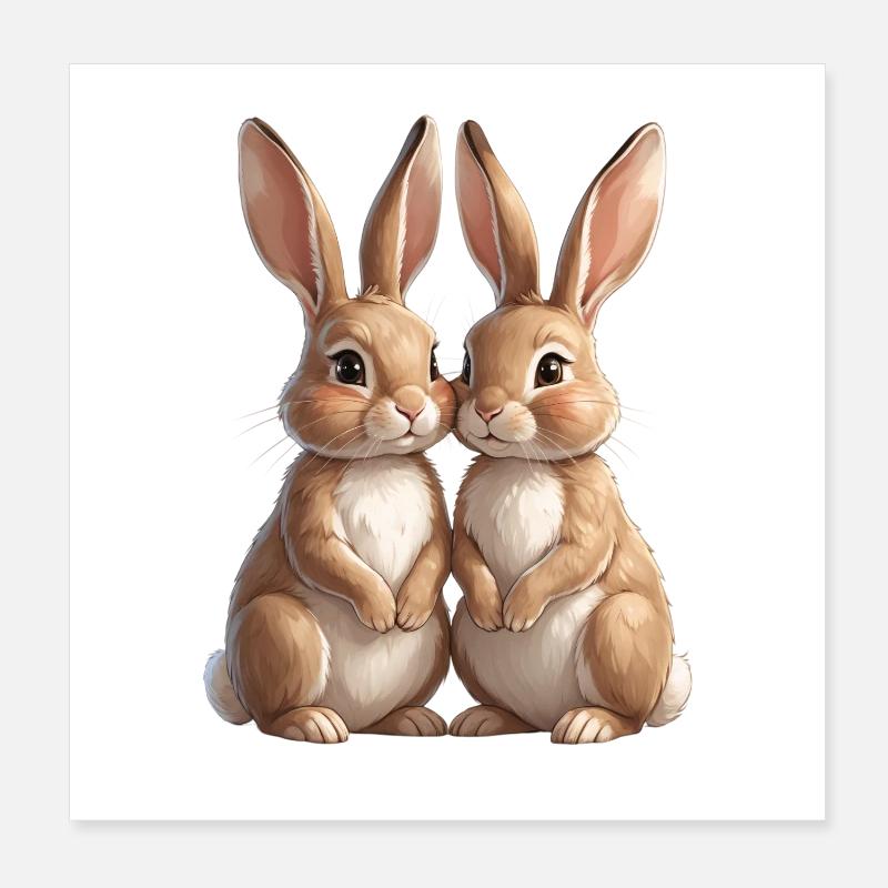 Rabbit Duo Cuddle Picture Poster 8" x 8" (20x20 cm)