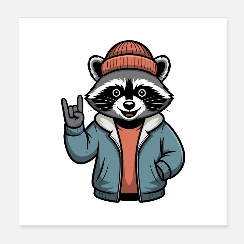 Rocker Raccoon Poster 20 x 20 cm