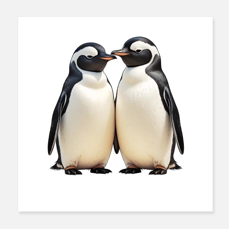 Duo de manchots câlins en vue Poster 20 x 20 cm