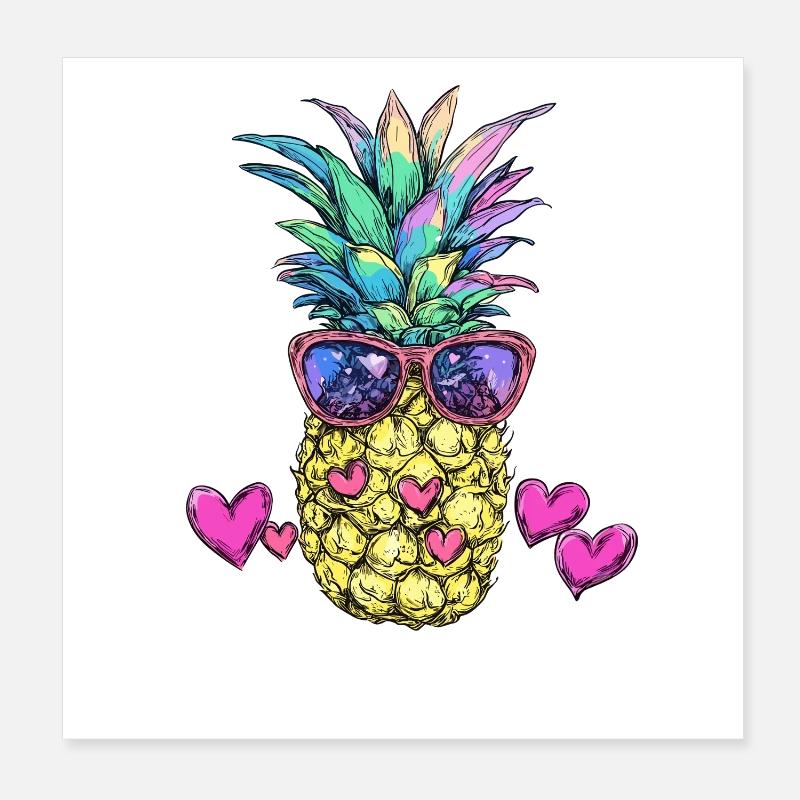 Bunte Ananas mit Sonnenbrille Poster 20x20 cm