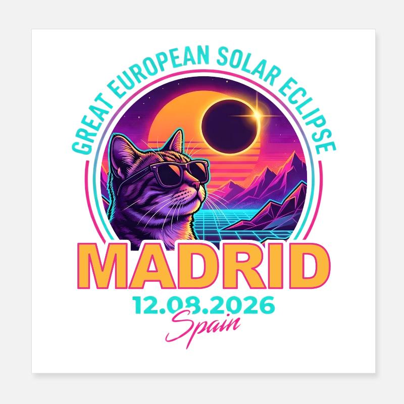 Solar Cat Madrid Eclipse 2026 Poster 20x20 cm