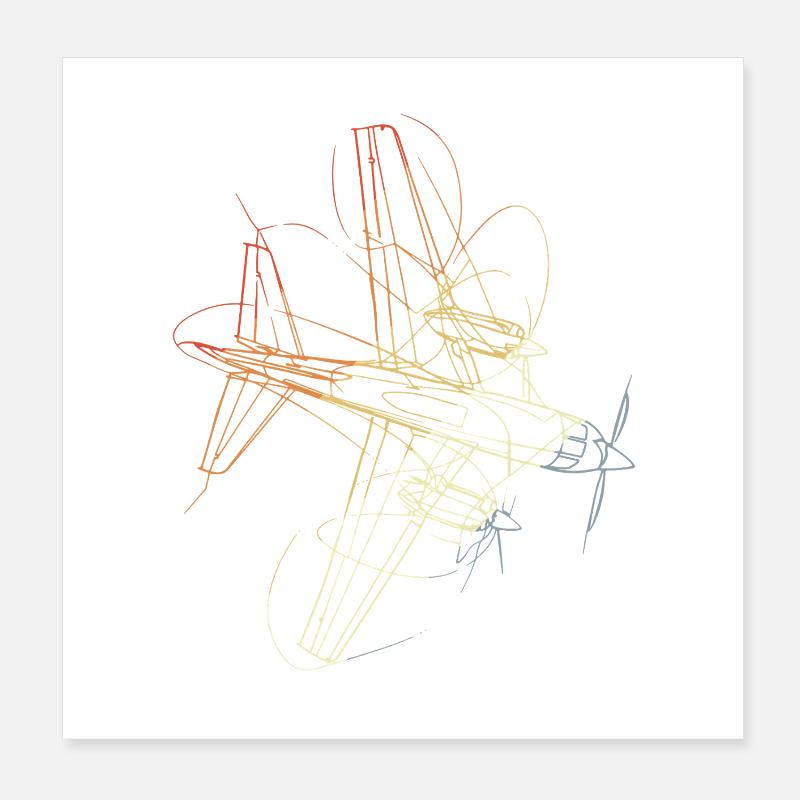 Dessin rétro d’avion Poster 20 x 20 cm