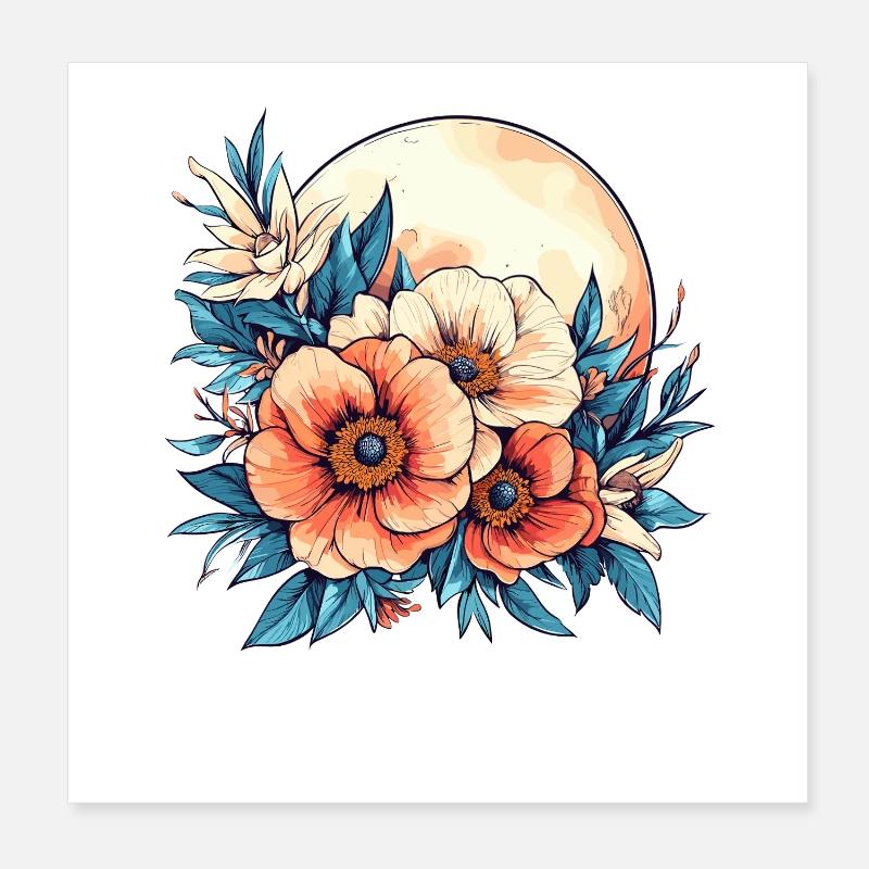 Moonlight Flower Circle Poster 8" x 8" (20x20 cm)