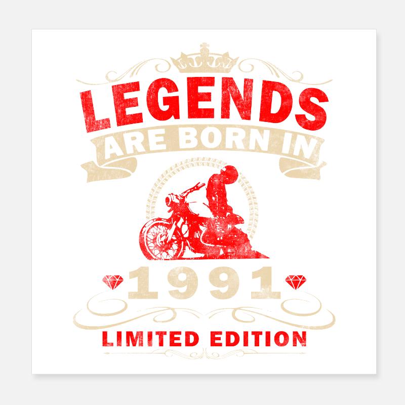35th Birthday Gift Motorcyclist 1991 Poster 8" x 8" (20x20 cm)