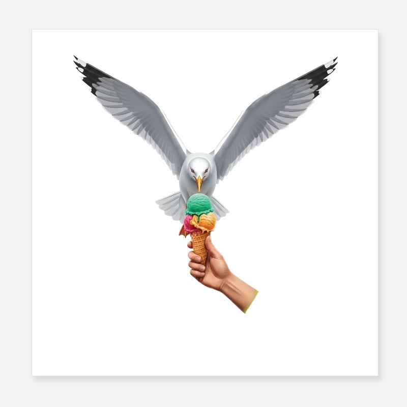 Mouette drôle vole une glace Poster 20 x 20 cm