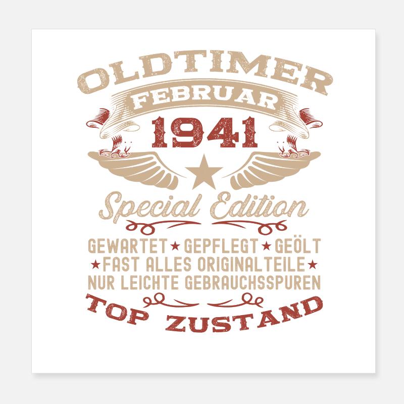85e anniversaire Oldtimer Millésime de février 1941 Poster 20 x 20 cm