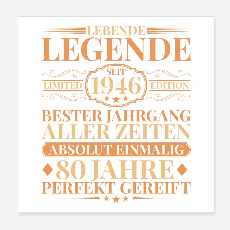 Baujahr 1946 geboren Einmalig 80. Geburtstag Poster 20x20 cm