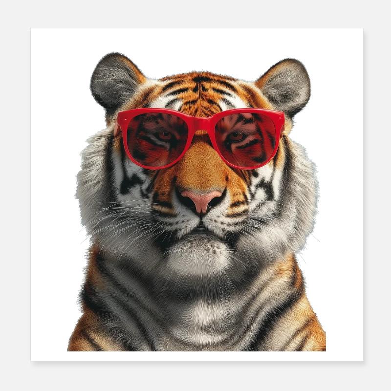 Tiger with Sunglasses Funny Poster 8" x 8" (20x20 cm)