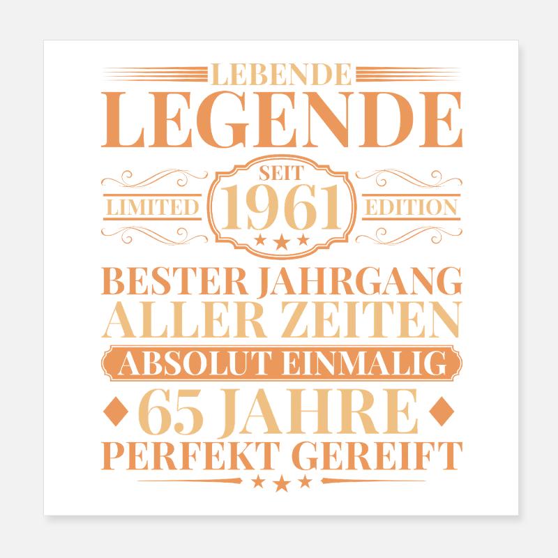 Année de fabrication Né en 1961 65e anniversaire unique Poster 20 x 20 cm
