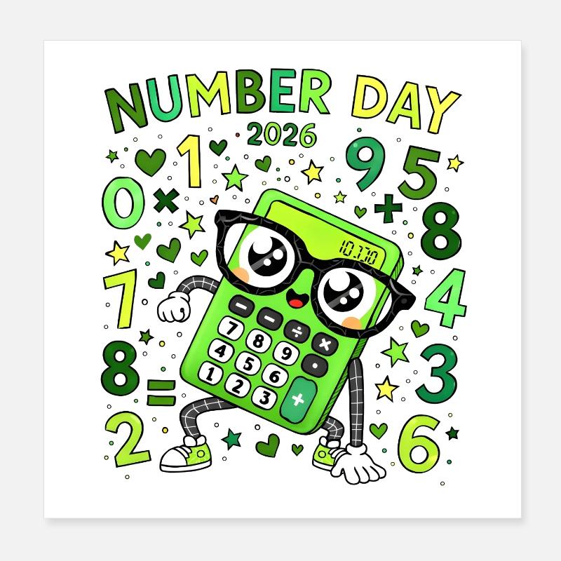Nummer Tag 2026 Neon-Rechner Held Poster 20x20 cm