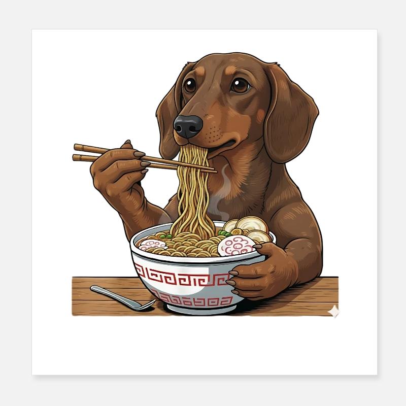 Japanese Ramen Dachshund Noodle Bowl Anime Otaku Poster 8" x 8" (20x20 cm)