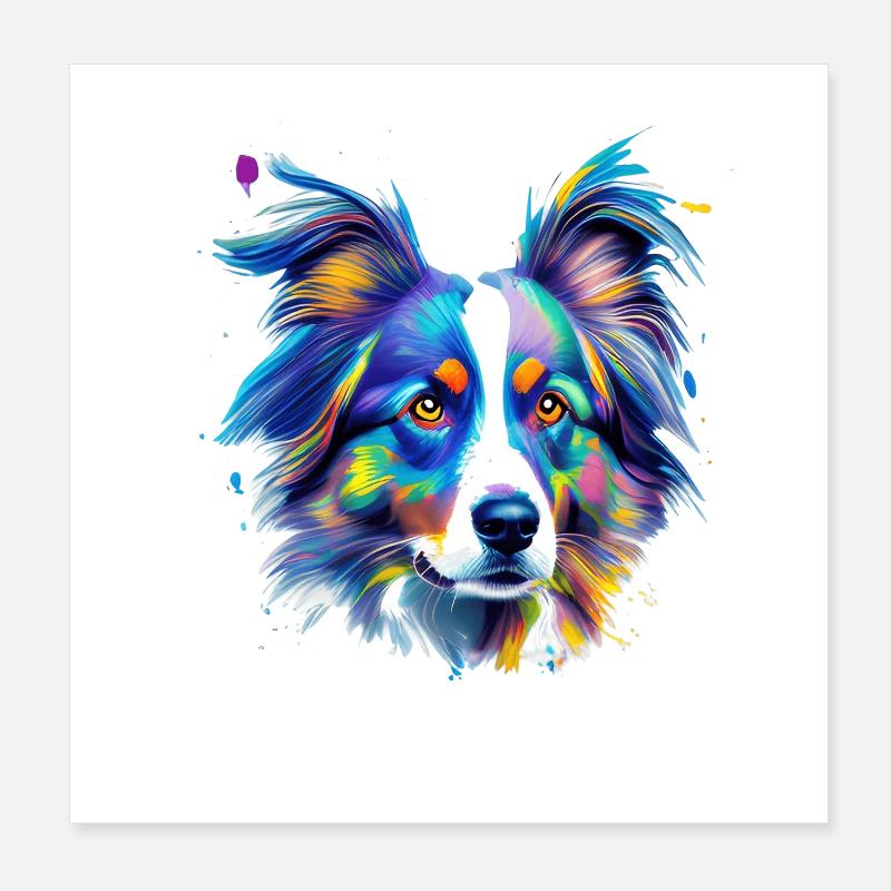 Australian Shepherd Aussie Buntes Hundeporträt Poster 20x20 cm