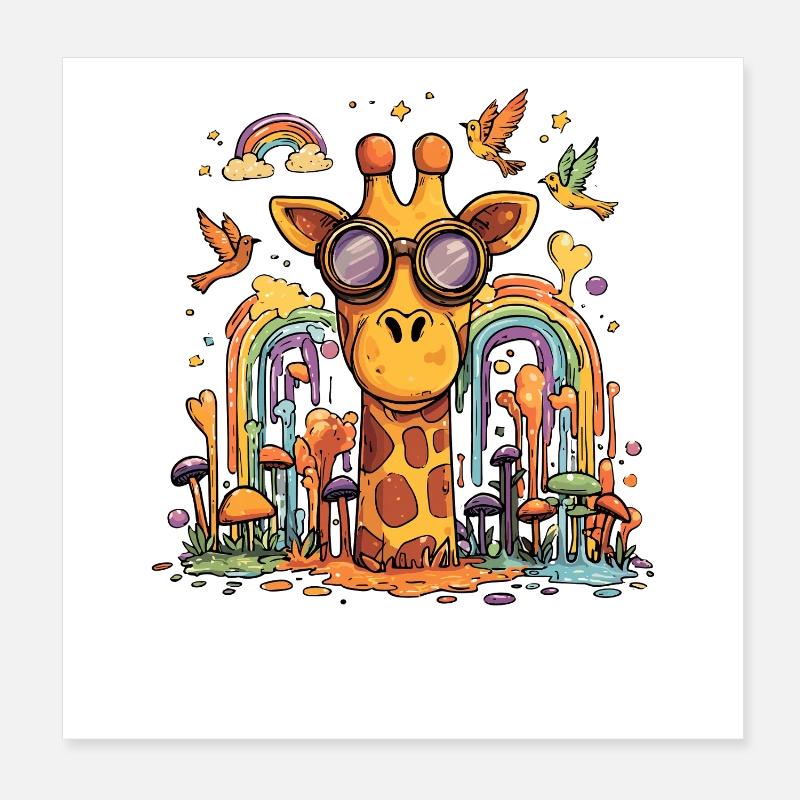 Giraffe im Regenbogenwald Poster 20x20 cm