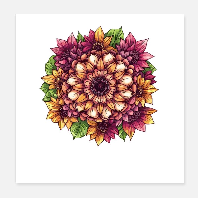 Orangene Sonnenblumen Mandala Poster 20x20 cm