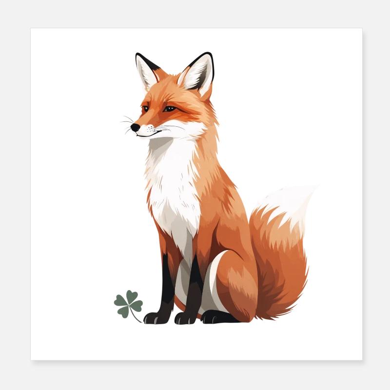 Renard assis avec trèfle Poster 20 x 20 cm