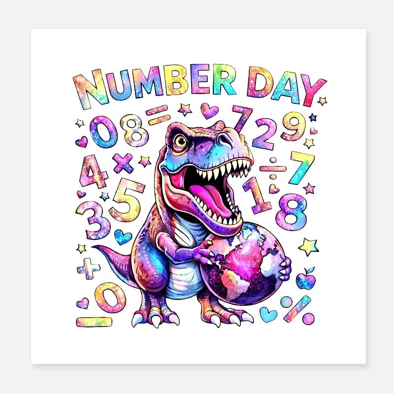 Dino-Zahlen-Tag-Regenbogen Poster 20x20 cm