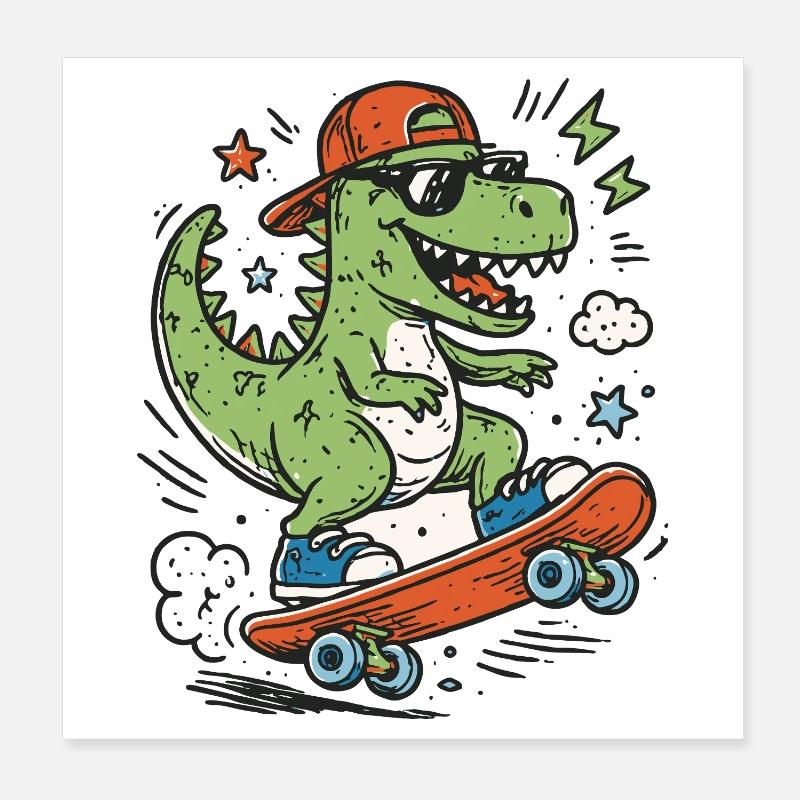 Krokodil auf Skateboard mit Cap Poster 20x20 cm