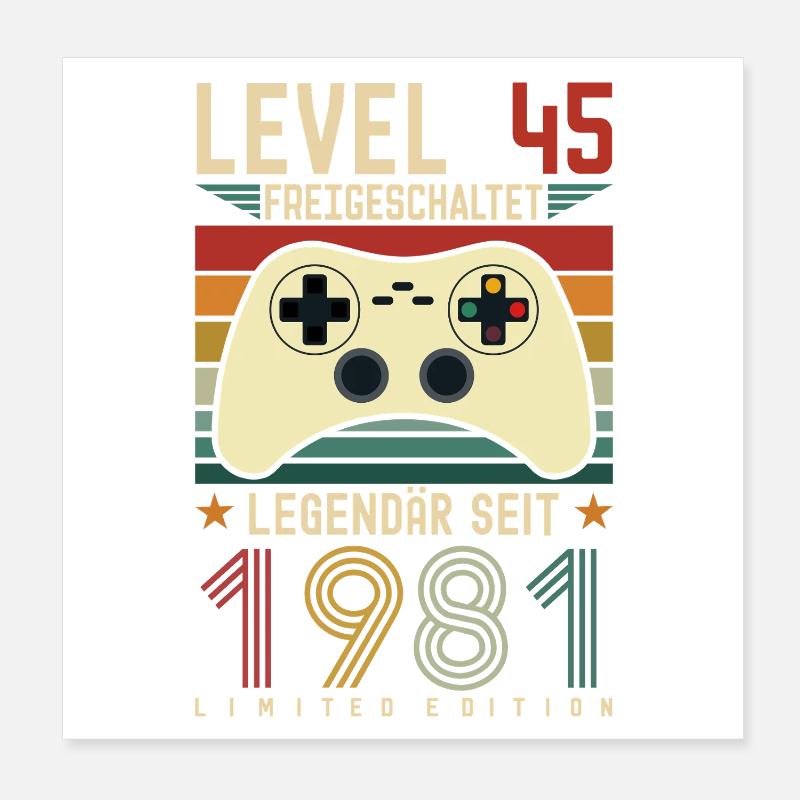 Niveau 45 débloqué 45e anniversaire 45 ans Poster 20 x 20 cm