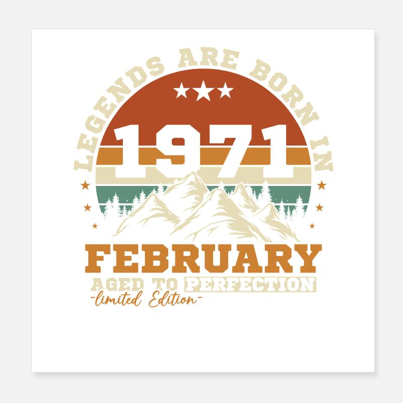 Février 1971 Vintage Retro Cadeau d'anniversaire Poster 20 x 20 cm